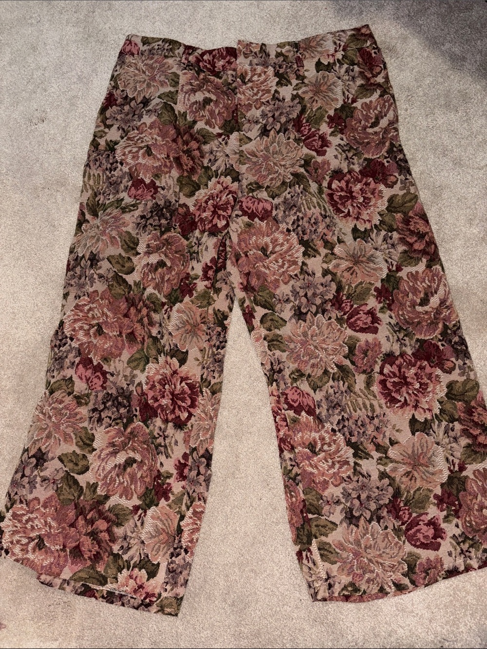SHEIN Vintage Floral Wide-Leg Pants in Pink and Green